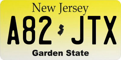 NJ license plate A82JTX