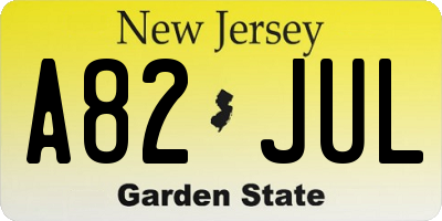 NJ license plate A82JUL