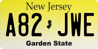 NJ license plate A82JWE