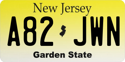 NJ license plate A82JWN