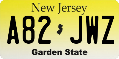 NJ license plate A82JWZ