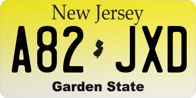 NJ license plate A82JXD