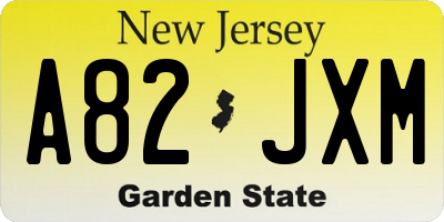 NJ license plate A82JXM