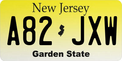 NJ license plate A82JXW