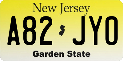 NJ license plate A82JYO
