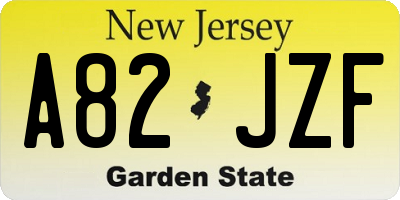NJ license plate A82JZF