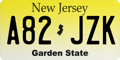 NJ license plate A82JZK