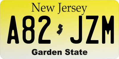 NJ license plate A82JZM