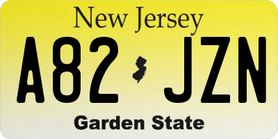 NJ license plate A82JZN