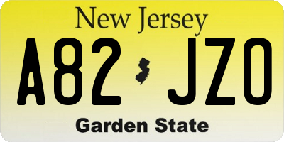 NJ license plate A82JZO