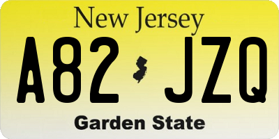 NJ license plate A82JZQ