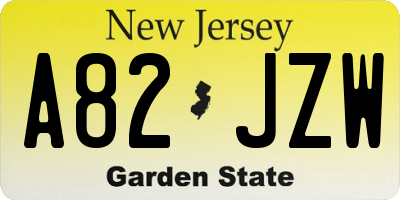 NJ license plate A82JZW