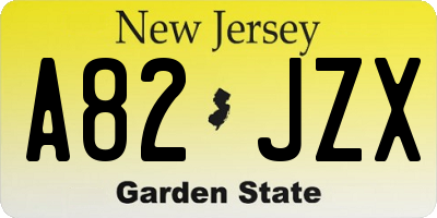NJ license plate A82JZX