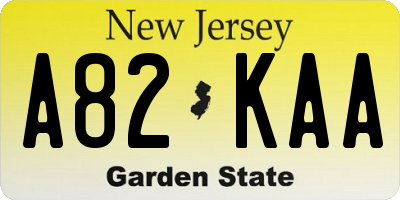 NJ license plate A82KAA