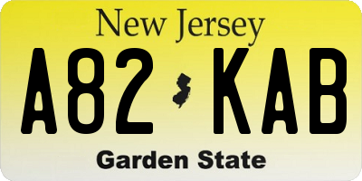 NJ license plate A82KAB