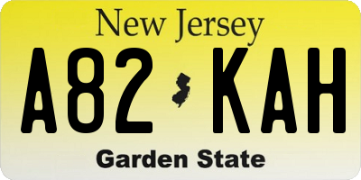 NJ license plate A82KAH