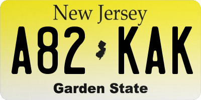 NJ license plate A82KAK