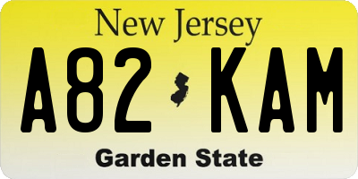 NJ license plate A82KAM