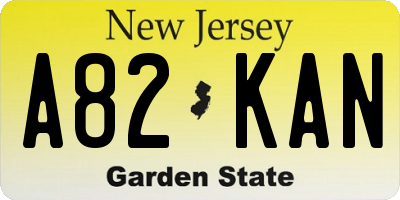 NJ license plate A82KAN