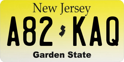 NJ license plate A82KAQ