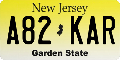 NJ license plate A82KAR