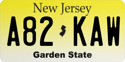 NJ license plate A82KAW