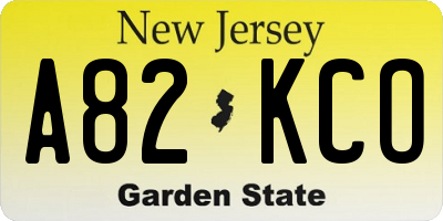 NJ license plate A82KCO