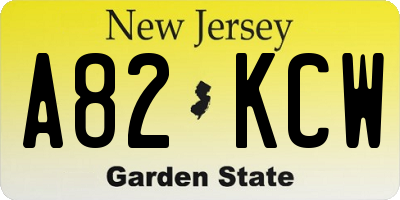 NJ license plate A82KCW