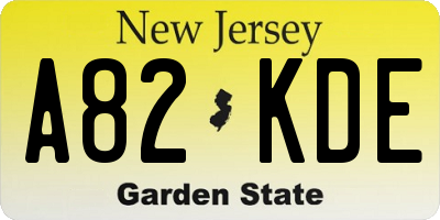 NJ license plate A82KDE