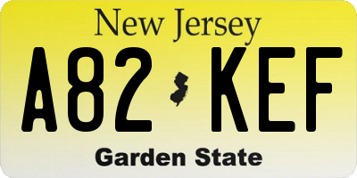 NJ license plate A82KEF