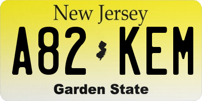 NJ license plate A82KEM