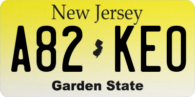 NJ license plate A82KEO