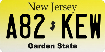 NJ license plate A82KEW