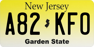 NJ license plate A82KFO