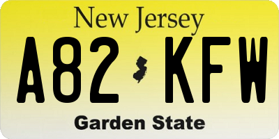 NJ license plate A82KFW