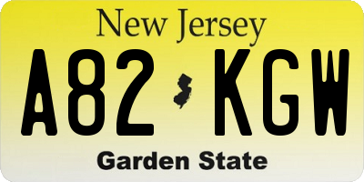 NJ license plate A82KGW