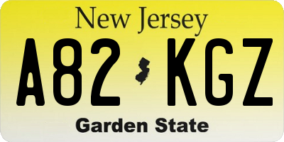NJ license plate A82KGZ