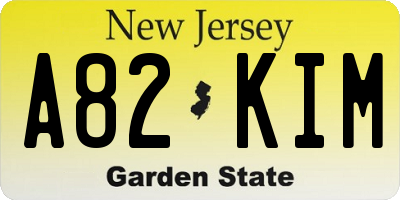 NJ license plate A82KIM