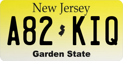 NJ license plate A82KIQ