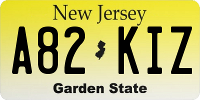 NJ license plate A82KIZ