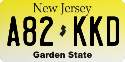NJ license plate A82KKD