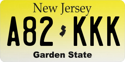 NJ license plate A82KKK