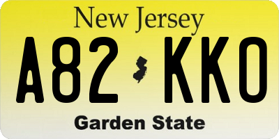 NJ license plate A82KKO
