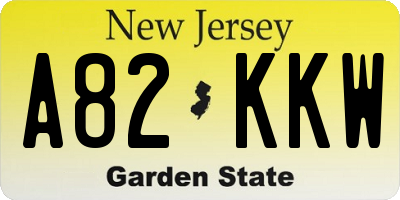 NJ license plate A82KKW