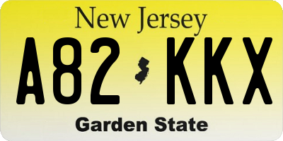 NJ license plate A82KKX