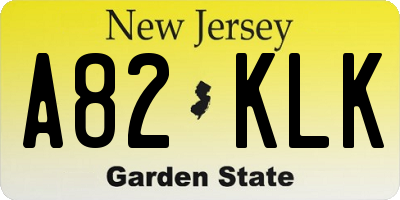 NJ license plate A82KLK