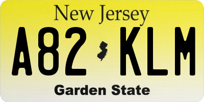 NJ license plate A82KLM
