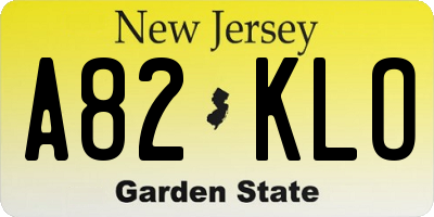 NJ license plate A82KLO