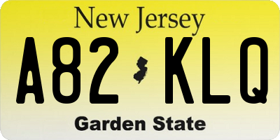 NJ license plate A82KLQ