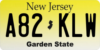 NJ license plate A82KLW